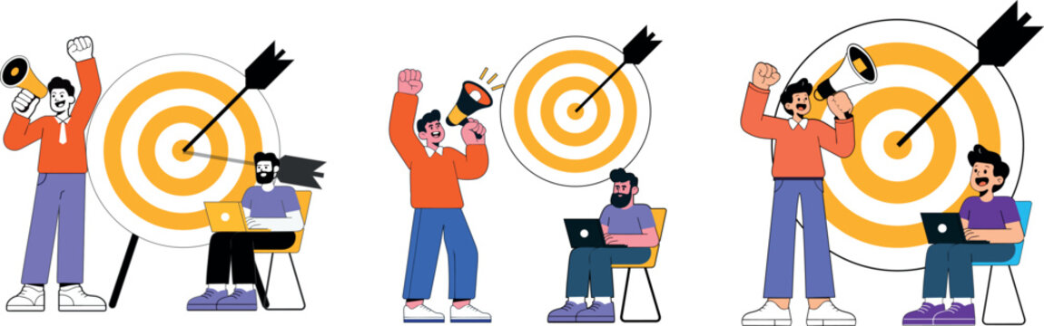 Business target achievement marketing team success flat illustration