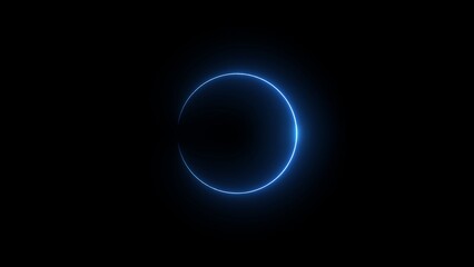 Obraz premium Glowing blue circle on black background neon light round shape dark