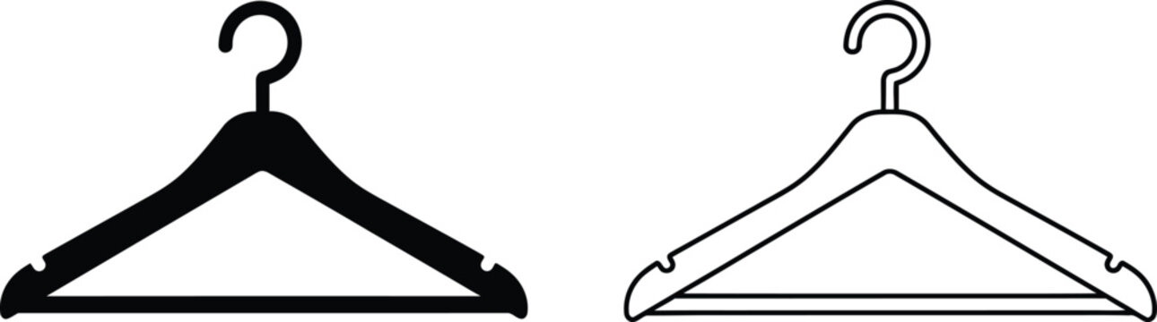Clothes Hanger Silhouette And Outline Vector Icon Vector