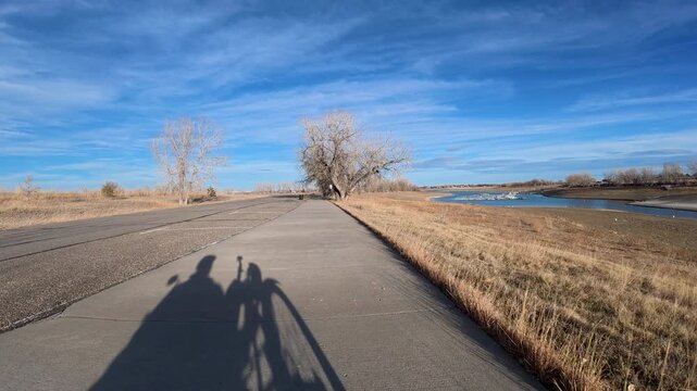 Immersive POV from recumbent trike ride on bike trails in Boyd Lake State Park, Colorado