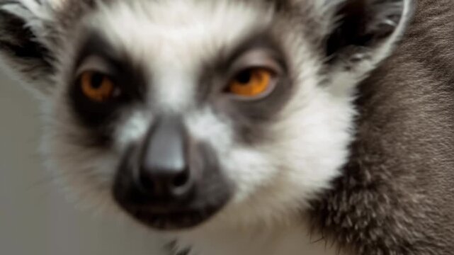 Young ring tailed lemur close up portrait primate wildlife with bright amber eye vivid soft fur