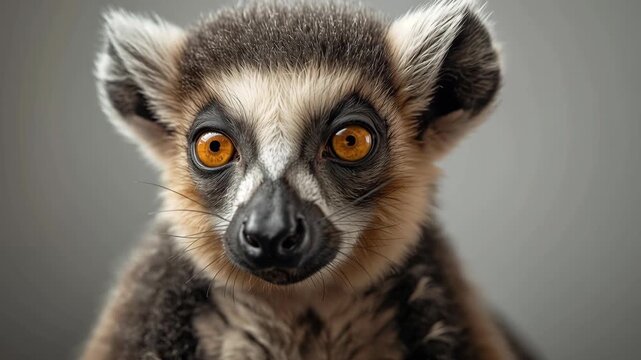 Lemur ring tailed lemur primate animal close up portrait with bright amber eyes soft fur curious