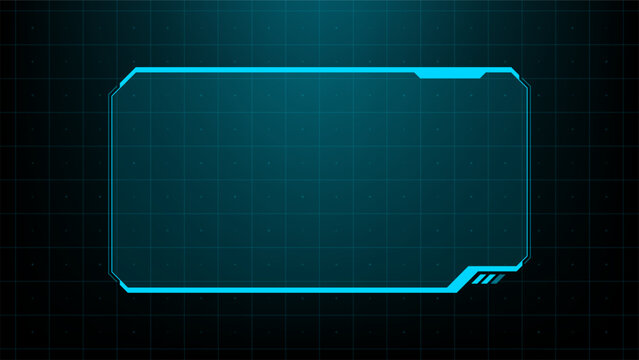 Blue hud frame on digital grid background. Futuristic interface element for data display. Abstract technology window for cyber dashboard. Modern graphic design for software navigation.