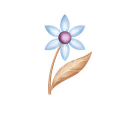 Obraz premium Kids illustration of a blue flower. Hand-drawn on a tablet. Ideal for kids designs, cards, websites, textiles, and wrapping paper