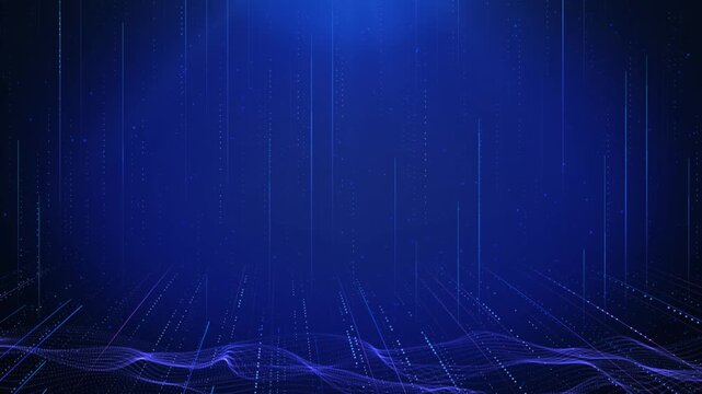 Big Data Flow. Moving banner with streams of digital information in form of blue glowing particles. Optical fiber effect. Realistic graphic animated footage