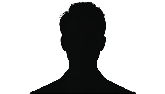 A male head and shoulders silhouette is rendered in solid black against a clean white backdrop for profile.