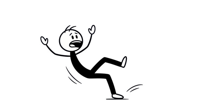 Man Losing Balance Falling Over Cartoon Character.