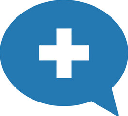 Obraz premium Speech bubble with plus symbol inside representing medical assistance or new idea symbol on transparent background