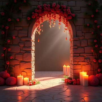 Romantic stone archway with candles and flowers digital backdrop for photography studio backdrop backdrop studio background light floor empty abstract wall modern design gradient product interior