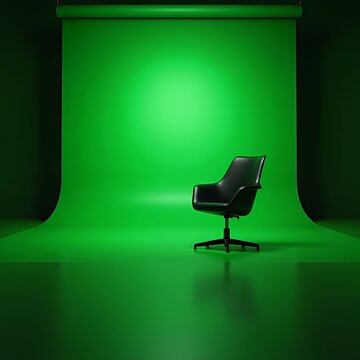 A tv studio with a green backdrop and a black chair studio backdrop backdrop studio background light floor empty abstract wall modern design gradient product interior
