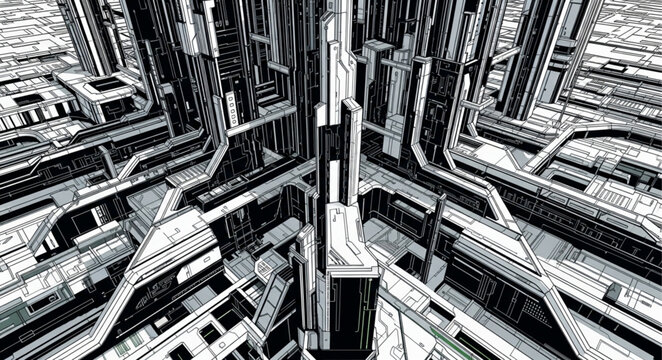 Abstract Cityscape - A High-Angle View of Urban Complexity.