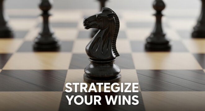 Close up of a black chess knight on a board