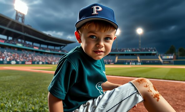 Boy with broken leg at baseball field baseball field baseball game field stadium play competition green grass team sport arena leisure 