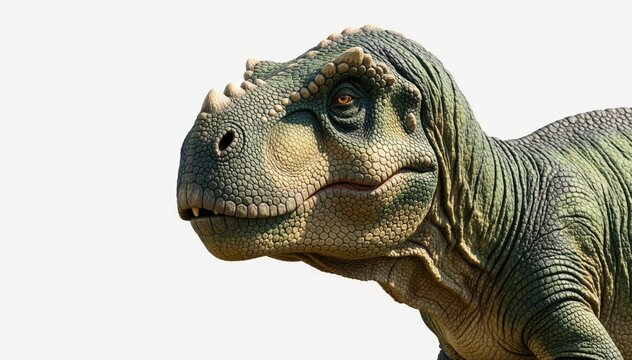 Tyrannosaurus Rex Close-up: An intimidating Tyrannosaurus Rex head, a relic from the past, rendered in remarkable detail, gazes into the distance.