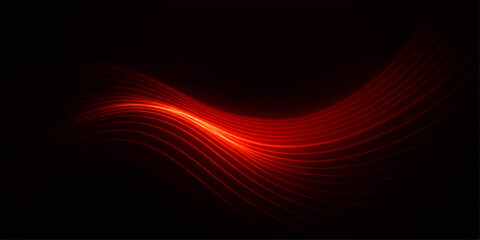 Abstract red wave design featuring a fractal motion effect with glowing energy lines and a smooth curve pattern on a dark textured backdrop for a modern technology wallpaper concept © Md