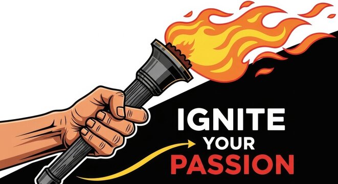 Hand Holding Burning Torch with Flames