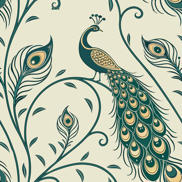 Elegant Peacock Seamless Pattern with Feathers and Vines Teal Cream
Alternative Titles (ভ্যারিয়েশন &ndash; copy-paste করে ট্রাই করো