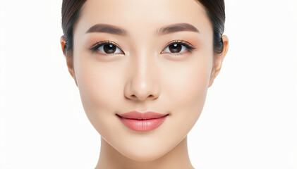 Obraz premium Ethereal Radiance: A portrait of serene beauty showcases the delicate features of a woman, emanating a sense of tranquility and inner peace.