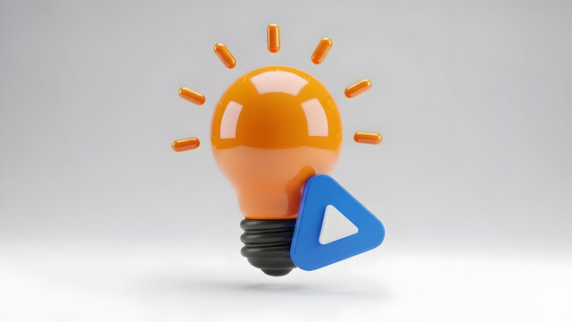 Lightbulb idea with play triangle
Bright idea media icon
Orange innovation bulb illustration
Creative spark with video badge
Idea-to-action lightbulb graphic
Bulb concept with play symbol
Innovation a