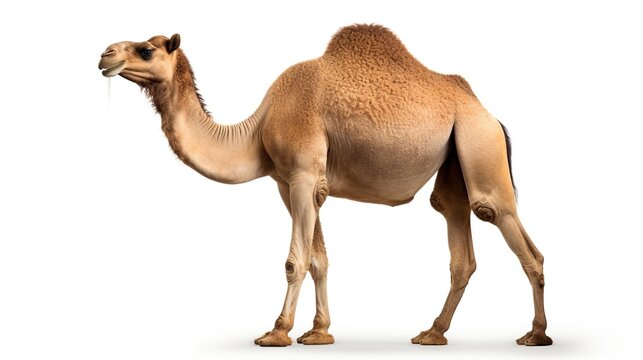 Rarely seen Dromedary Camel Posed in Profile on Clean White Studio Background
