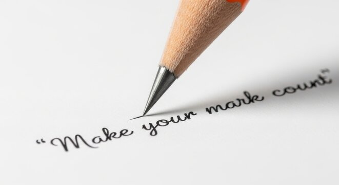 Pencil Tip Writing 'Make Your Mark' on White Paper