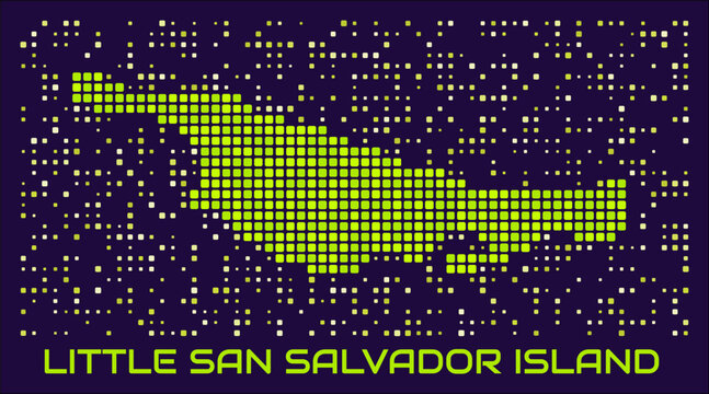 Little San Salvador Island dots map. Bahamas. Digital style boundary shape. Little San Salvador Island map and title lime colored square dots with round corners. Stylish Vector Illustration.