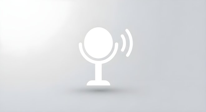 Isolated White Microphone Icon with Sound Waves Vector on Light Gray Background