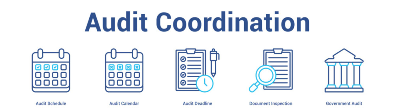 Audit Coordination web banner icon set vector illustration concept for business with icon of Audit Schedule, Audit Calendar, Audit Deadline, Document Inspecti.