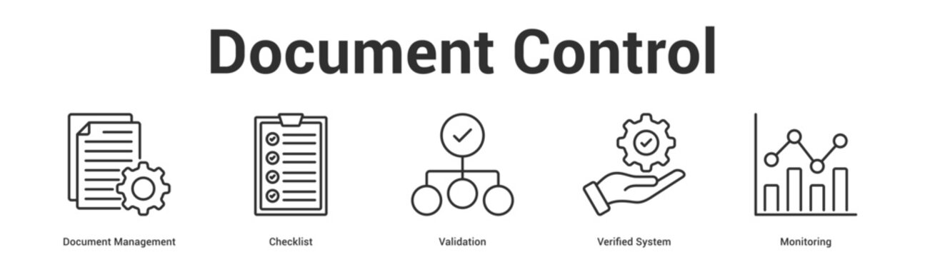 Document Control web banner icon set vector illustration concept for business with icon of Document Management, Checklist, Validation, Verif.