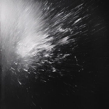 Abstract energetic white particle explosion on a dark canvas