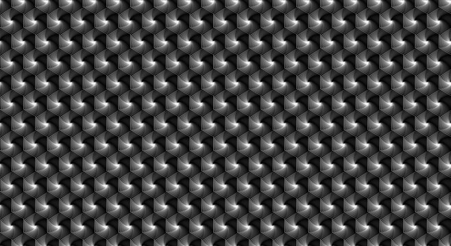 Vector illustration of a metallic carbon fiber pattern with hexagonal structures, ideal for tech analytics and crypto security themes.