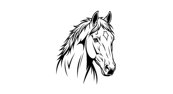 Detailed Line Art Illustration of a Majestic Horse Head.