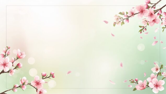 Gold-framed cherry blossom PowerPoint background with falling petals for spring, wedding and Mother's Day