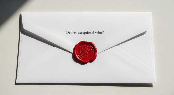 White envelope with red wax seal and quote