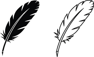 Obraz premium Black and White Feather Quill Pen Vector Icon Set Vector