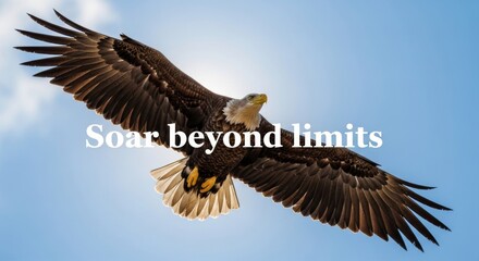 Fototapeta premium Bald Eagle Soaring High in a Clear Blue Sky