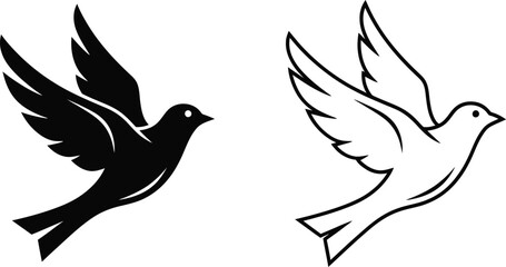 Fototapeta premium Flying Dove Bird Silhouette Vector Icon Set Vector