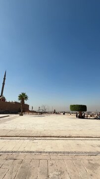 Vertical 360 Panorama of Muhammad Ali Mosque Minarets and Courtyard at Saladin Citadel