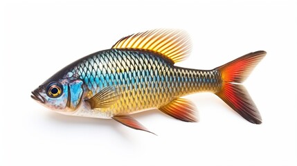Fototapeta premium Vivid blue and orange ornamental freshwater fish with iridescent scales and fins