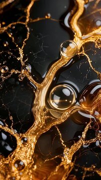 Golden veins and water droplets