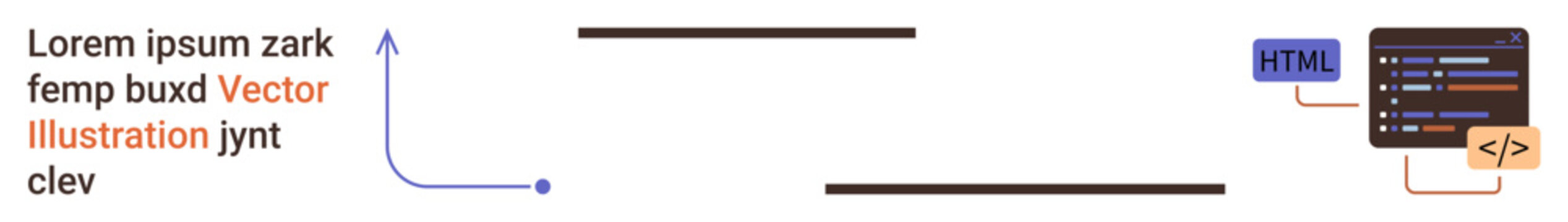 Web development, coding process, instructional design, data flow, programming guide, software learning. Diagram with arrows connecting text to HTML code elements. Web development and coding process