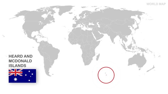 Heard and McDonald Islands Map Video, highlighted in world map with national flag and borders, perfect for presentations, travel, education, geography, and global studies.
