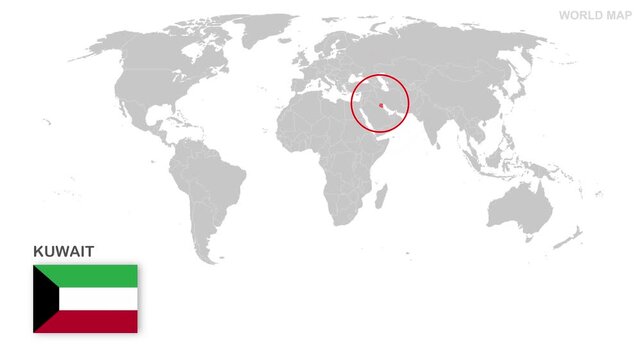 Kuwait Map Video, highlighted in world map with national flag and borders, perfect for presentations, travel, education, geography, and global studies.