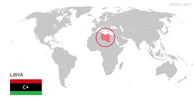 Libya Map Video, highlighted in world map with national flag and borders, perfect for presentations, travel, education, geography, and global studies.