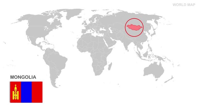 Mongolia Map Video, highlighted in world map with national flag and borders, perfect for presentations, travel, education, geography, and global studies.