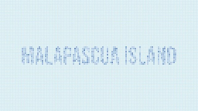 Malapascua Island dotted map animation. Digital style shape of Malapascua Island with title. Blue dots appear with flickering effect. Philippines. Modern Intro, outro, title, logo video.