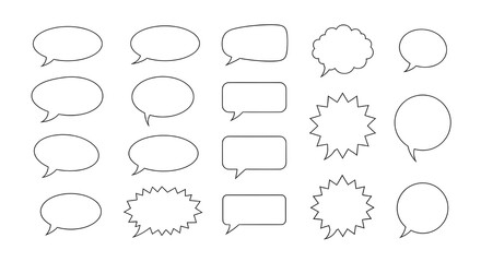 Fototapeta premium Set of 20 black outline speech bubble vector icons isolated PNG with Transparent Background