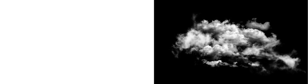 PNG image of&nbsp;Realistic white cumulus cloud formation isolated against a dark void for visual overlays on transparent background