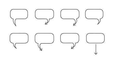 Fototapeta premium Set of 8 Empty Speech Bubbles with Outlined Borders on White Background