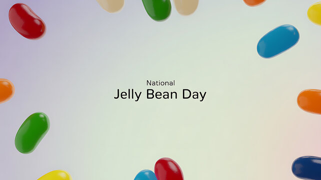 National Jelly Bean Day celebration with colorful jelly beans arranged in a circular pattern on a soft gradient background